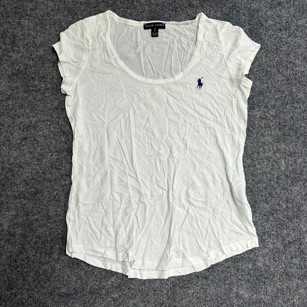 Ralph Lauren T-Shirt Womens Size S White Lyocell Cotton Scoop Neck Short Sleeve